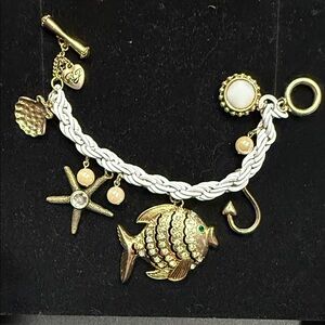 Betsey Johnson Gold and White Nautical Charm Bracelet